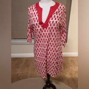 Red and White Patterned Tunic Dress